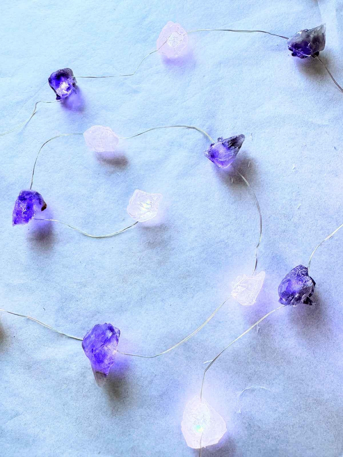 Crystal Fairy Lights (flashing) Amethyst & Rose Quartz 2M Cool.
