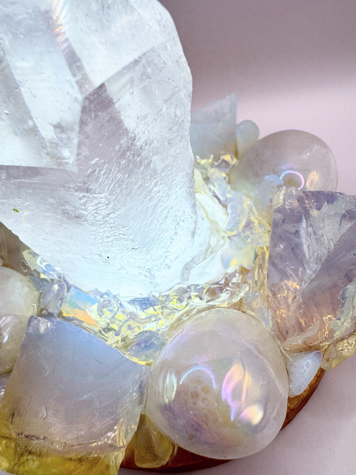 Clear Quartz Point Lamp with Opalite & Aura Quartz