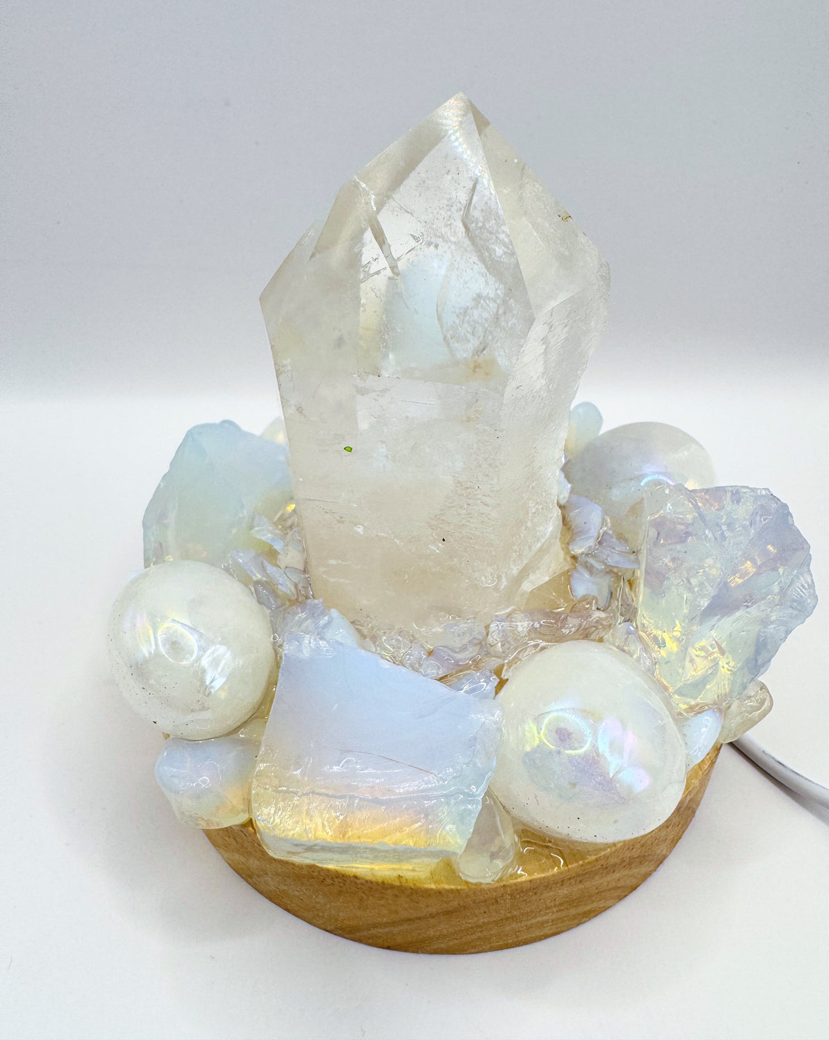 Clear Quartz Point Lamp with Opalite & Aura Quartz