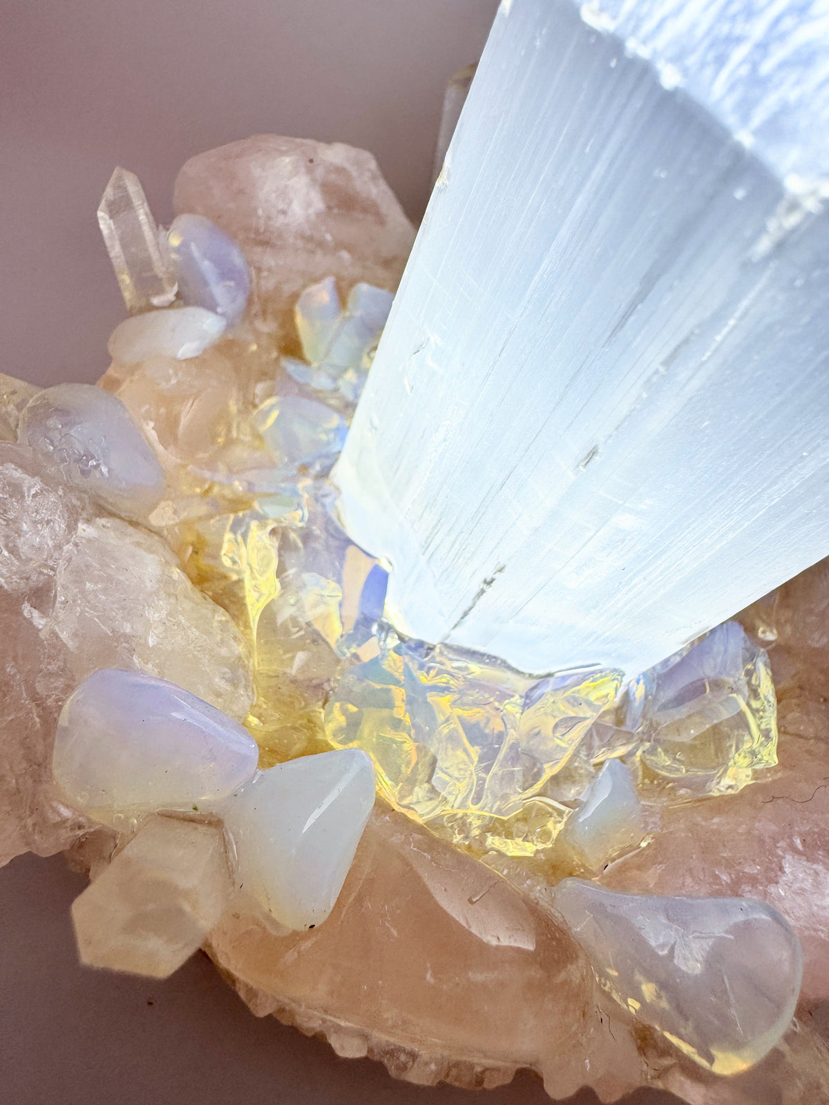 Rose Quartz & Opalite Selenite Point Lamp