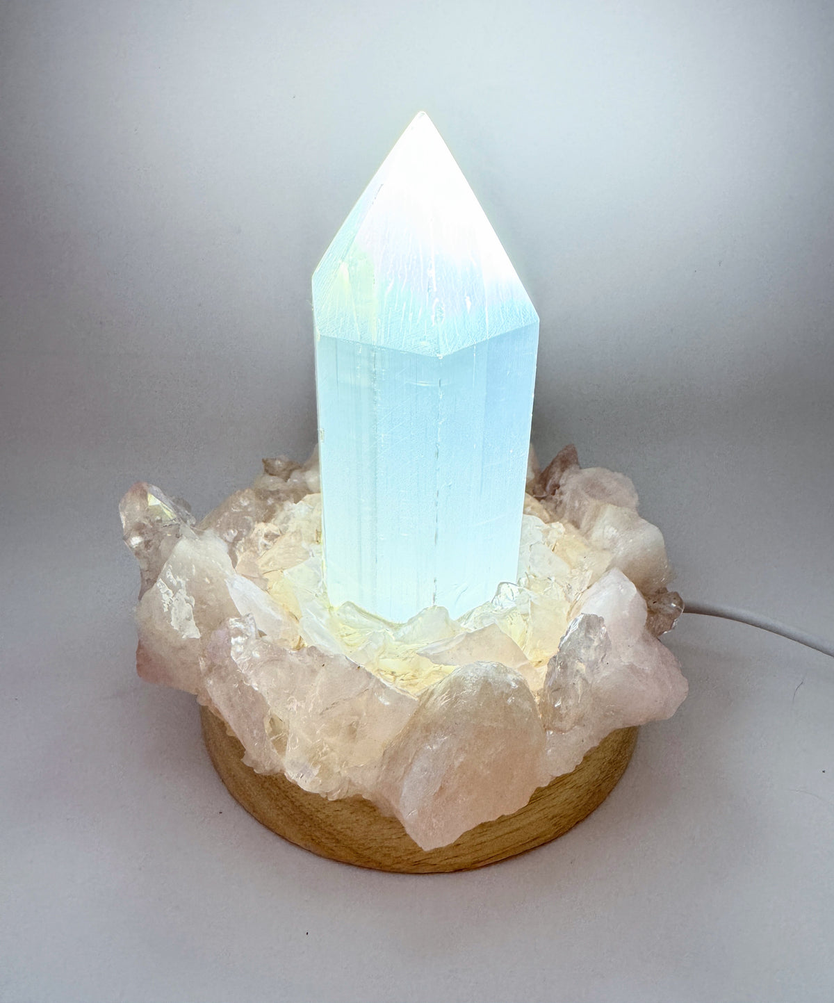 Rose Quartz Selenite point Lamp #2