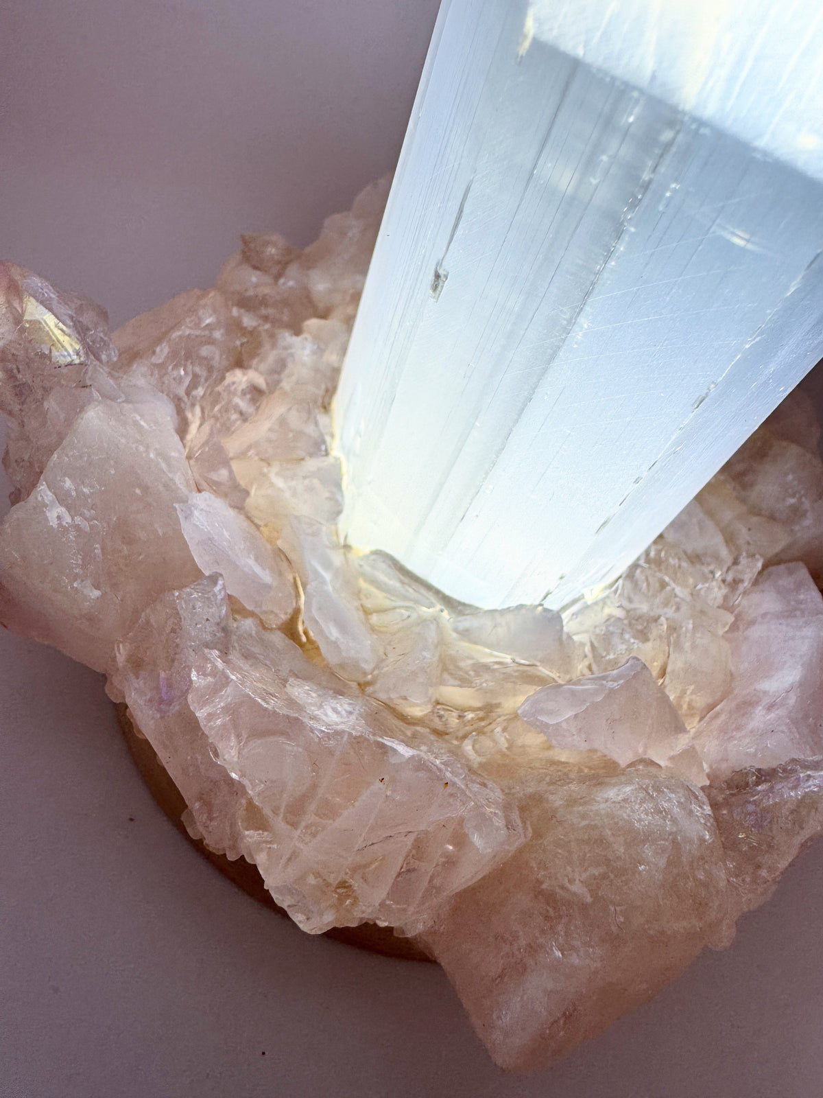 Rose Quartz Selenite point Lamp #2