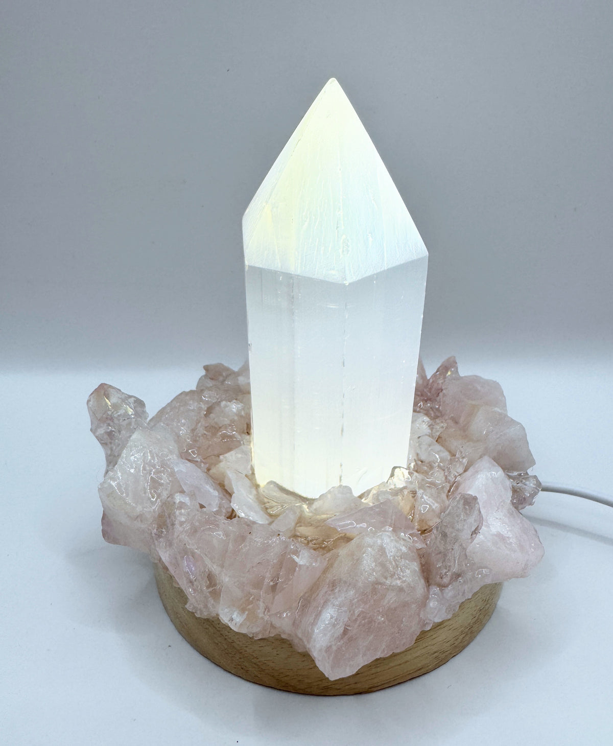 Rose Quartz Selenite point Lamp #2
