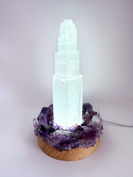 Amethyst Selenite Tower Lamp (15cm)