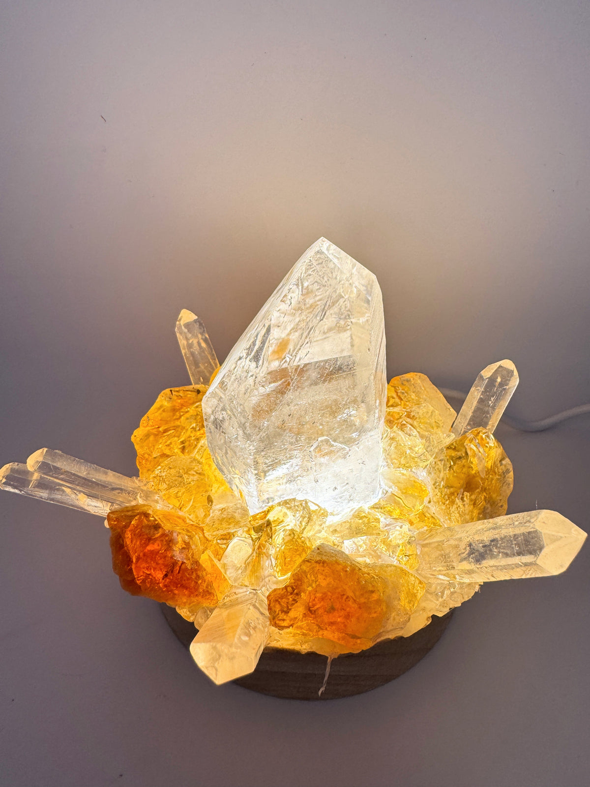Clear Quartz Point & Citrine Lamp