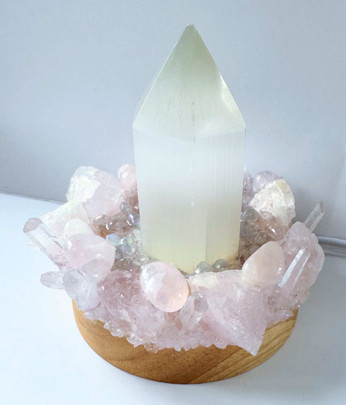 Selenite Point Crystal Lamp Rose Q #1
