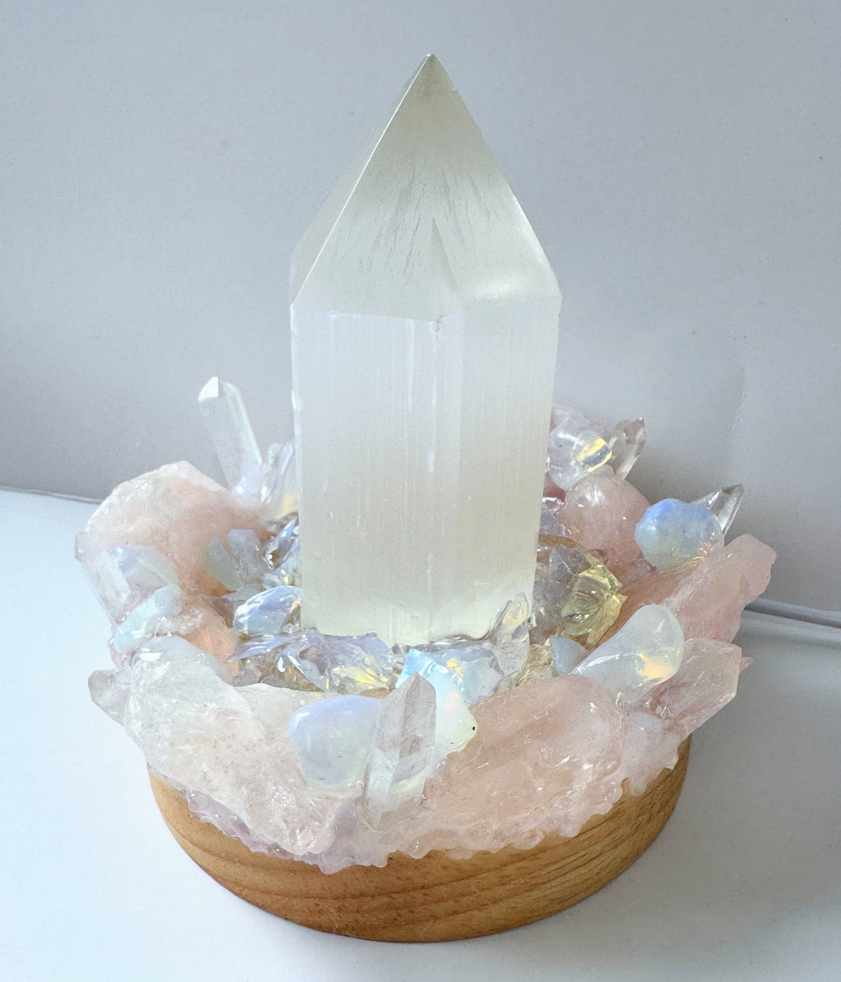 Rose Quartz & Opalite Selenite Point Lamp