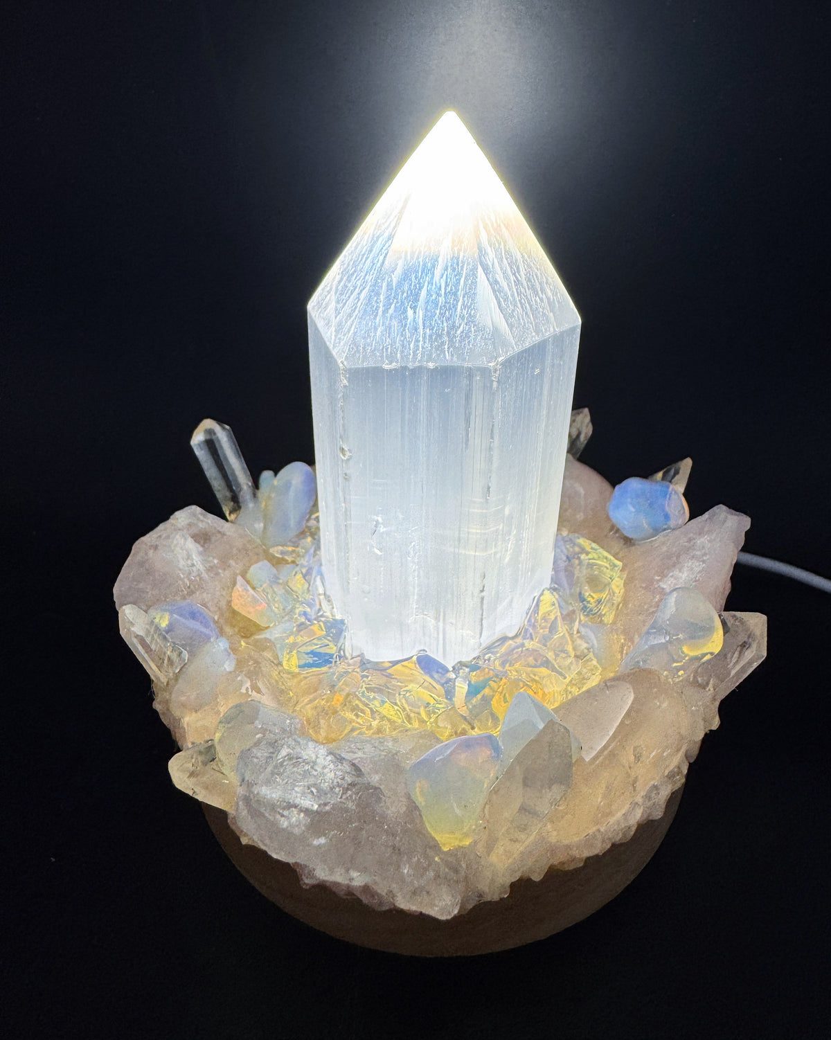 Rose Quartz & Opalite Selenite Point Lamp