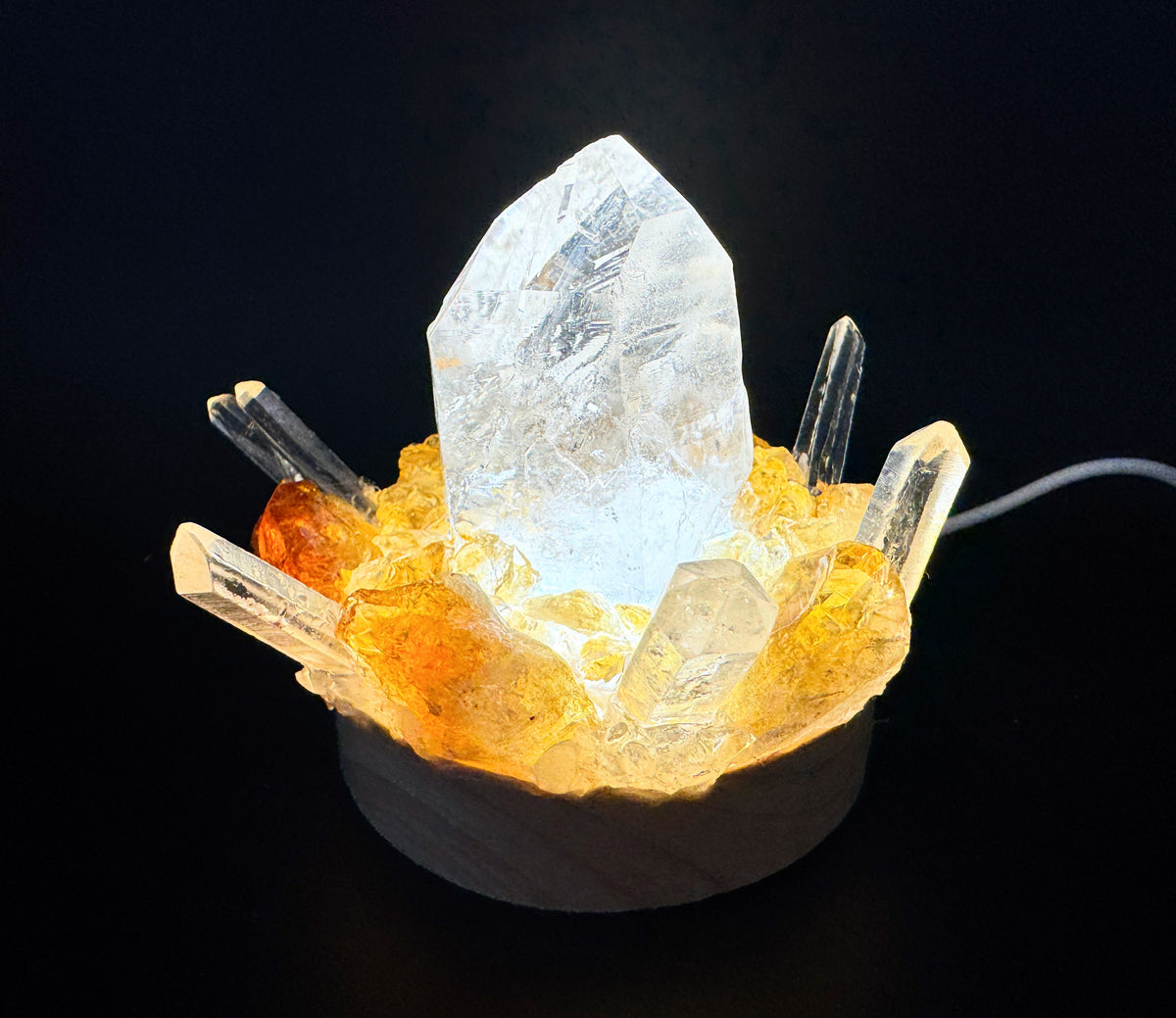 Clear Quartz Point & Citrine Lamp