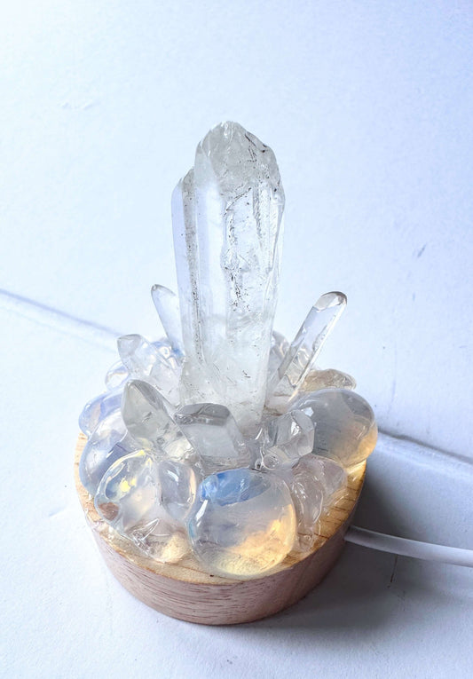 Crystal Cluster Lamp Opalite & Clear Quartz SM
