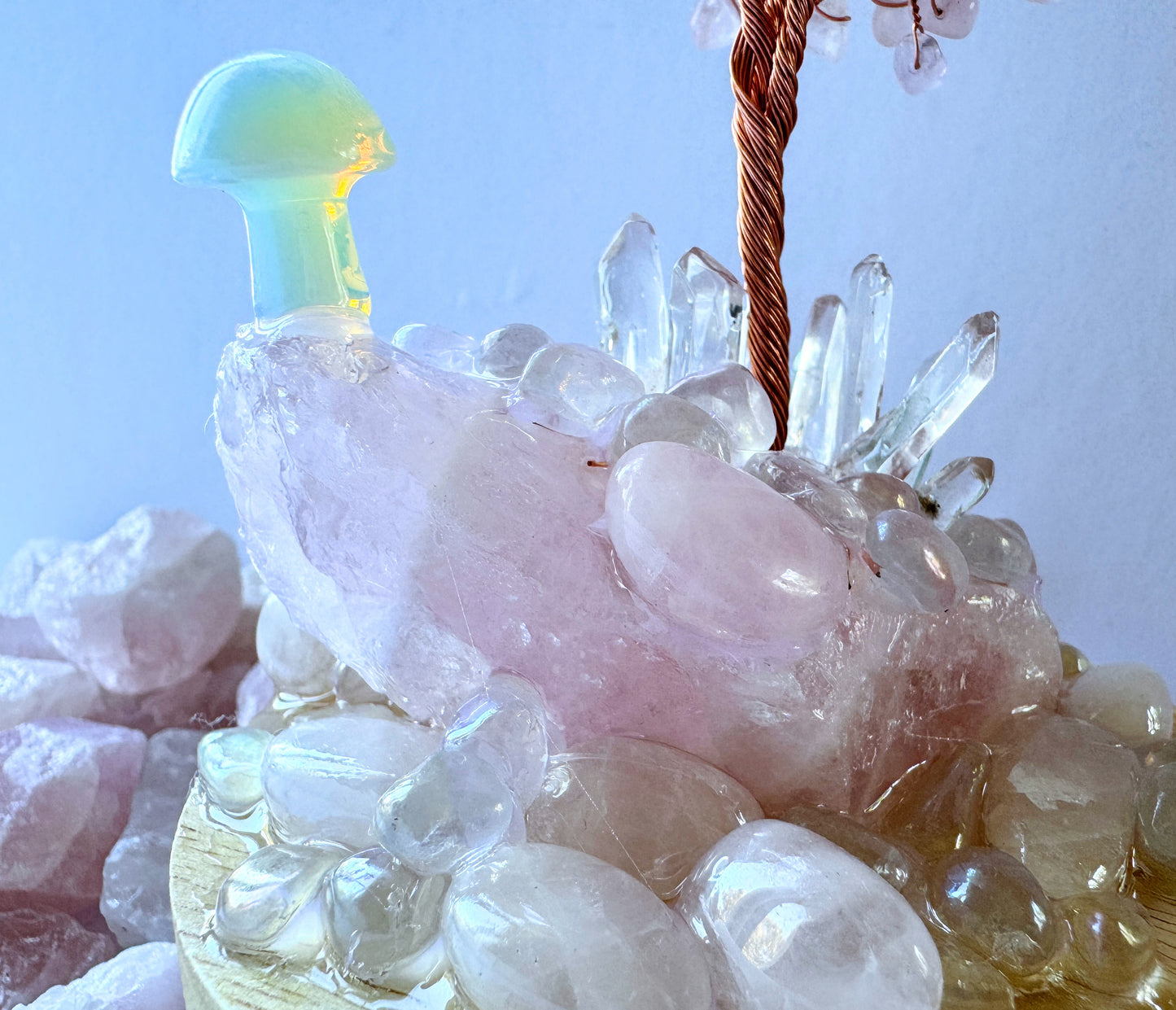 Rose Quartz & Mushroom Crystal Cluster Lamp LG