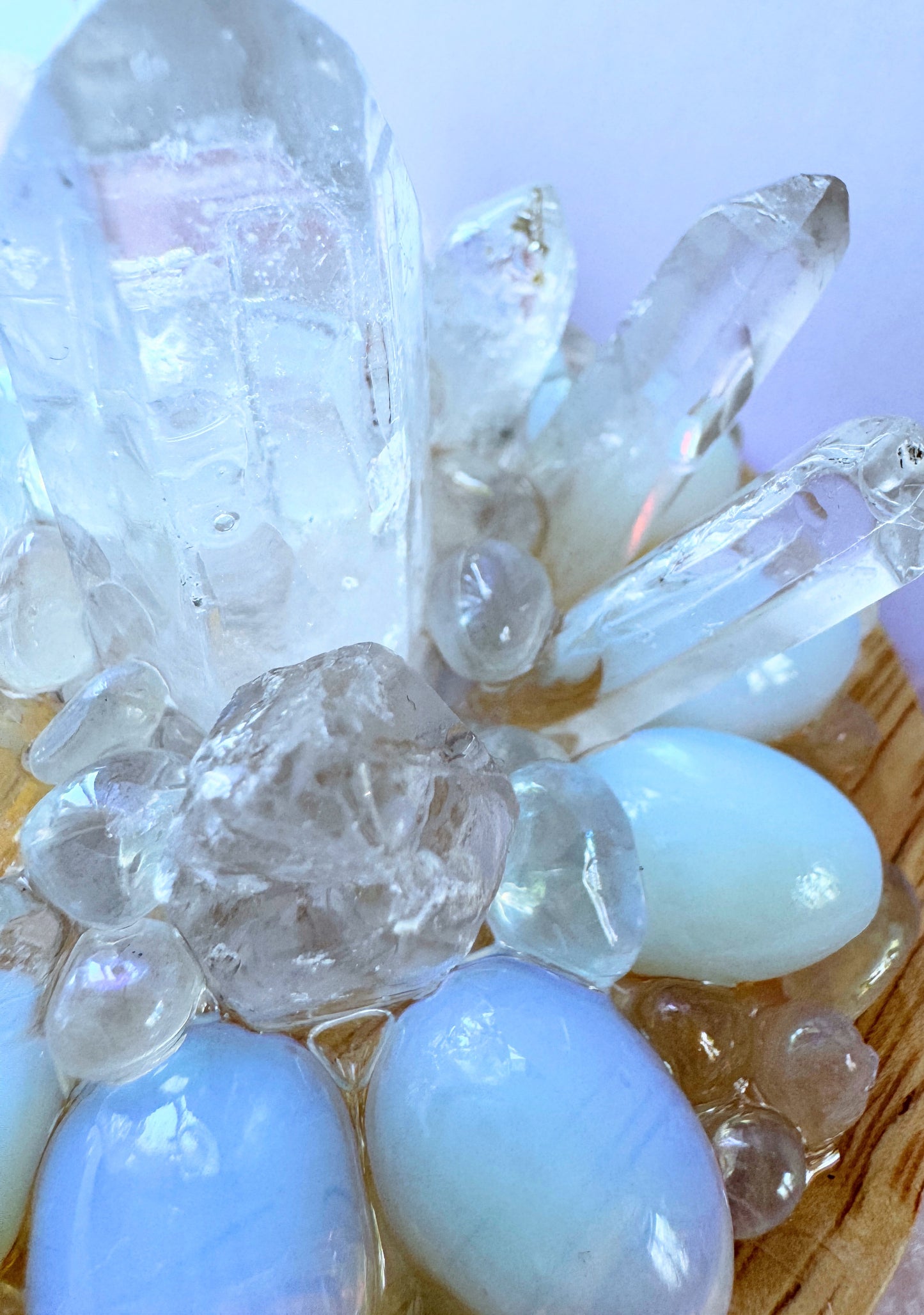 Opalite & Clear Quartz Crystal Cluster Lamp LG
