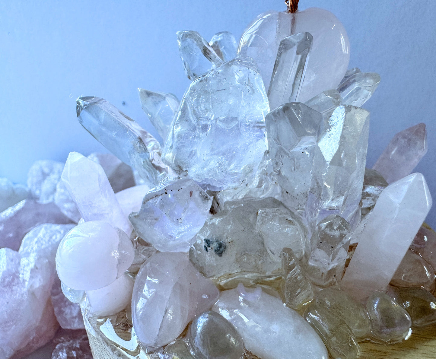 Rainbow Rose Quartz & Clear Quartz Crystal Cluster Lamp LG