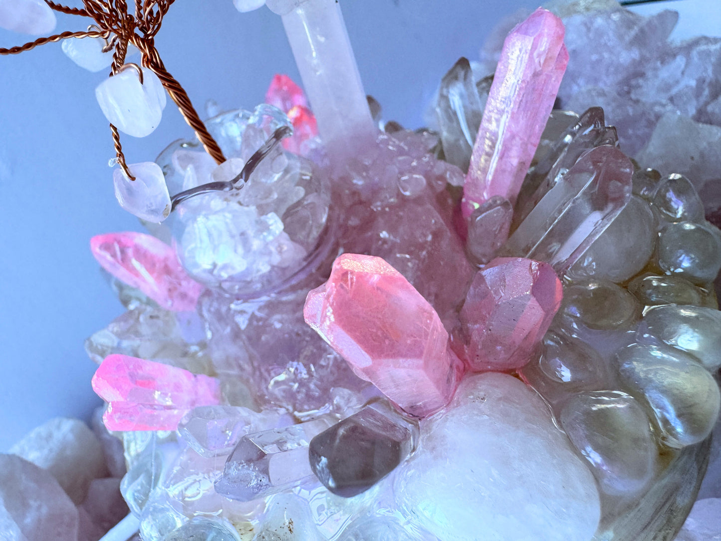 Clear Quartz & Pink Aura Quartz Cluster Lamp LG