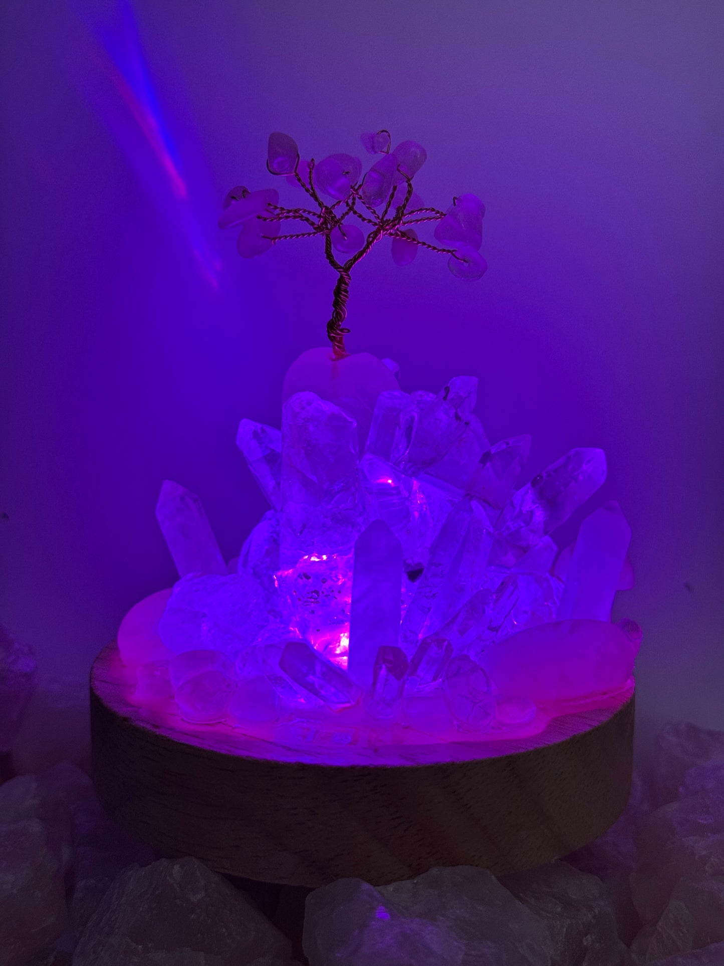 Rainbow Rose Quartz & Clear Quartz Crystal Cluster Lamp LG