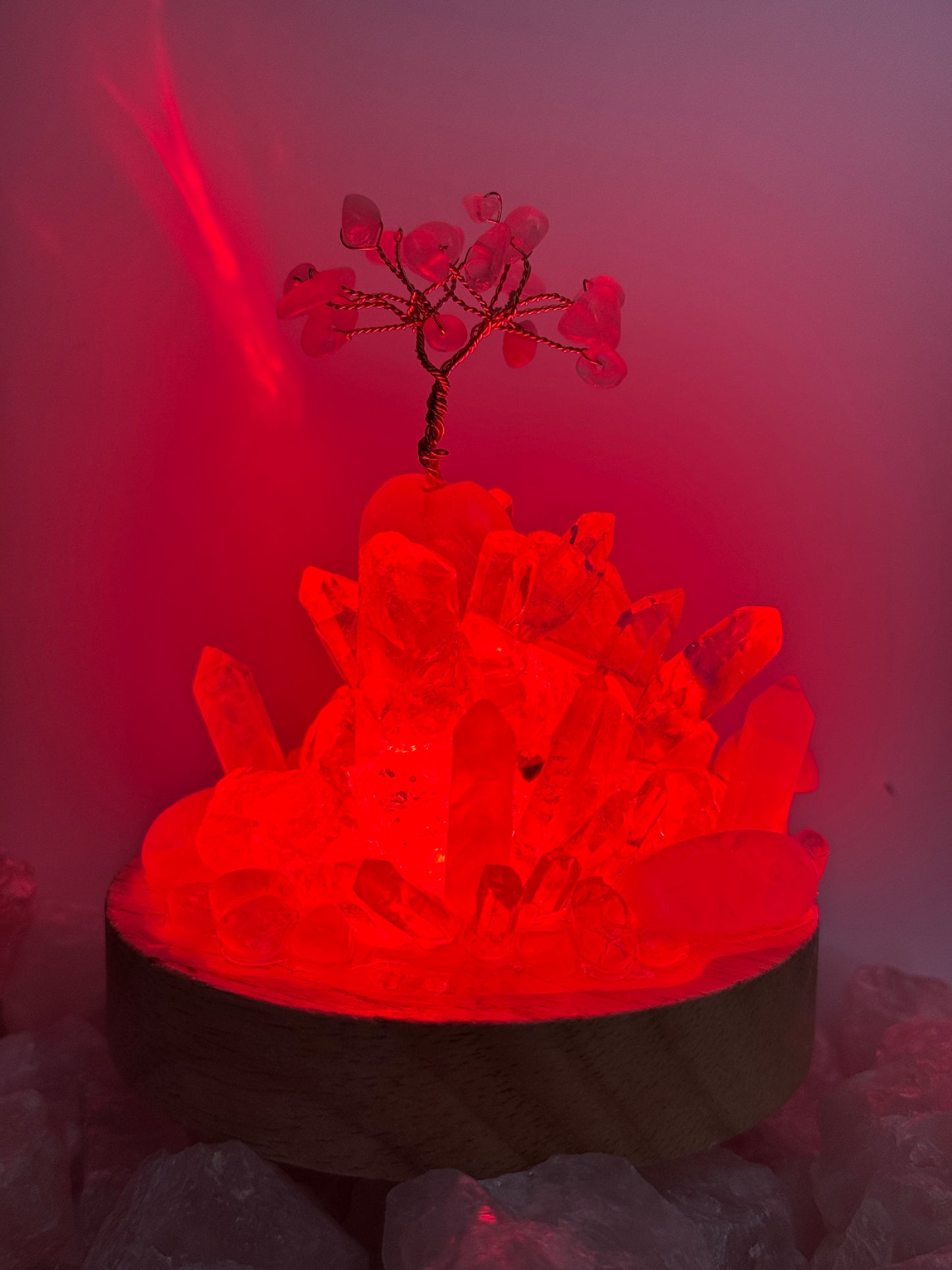 Rainbow Rose Quartz & Clear Quartz Crystal Cluster Lamp LG