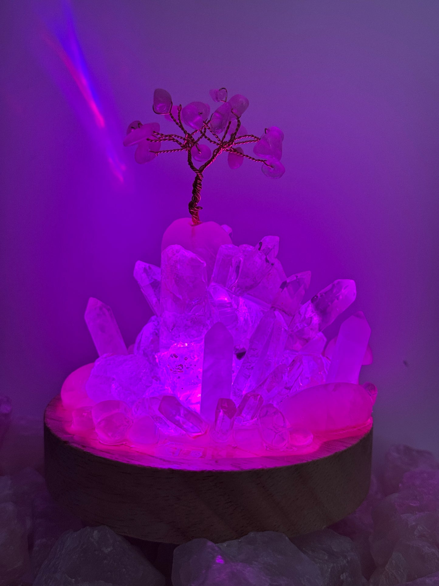Rainbow Rose Quartz & Clear Quartz Crystal Cluster Lamp LG