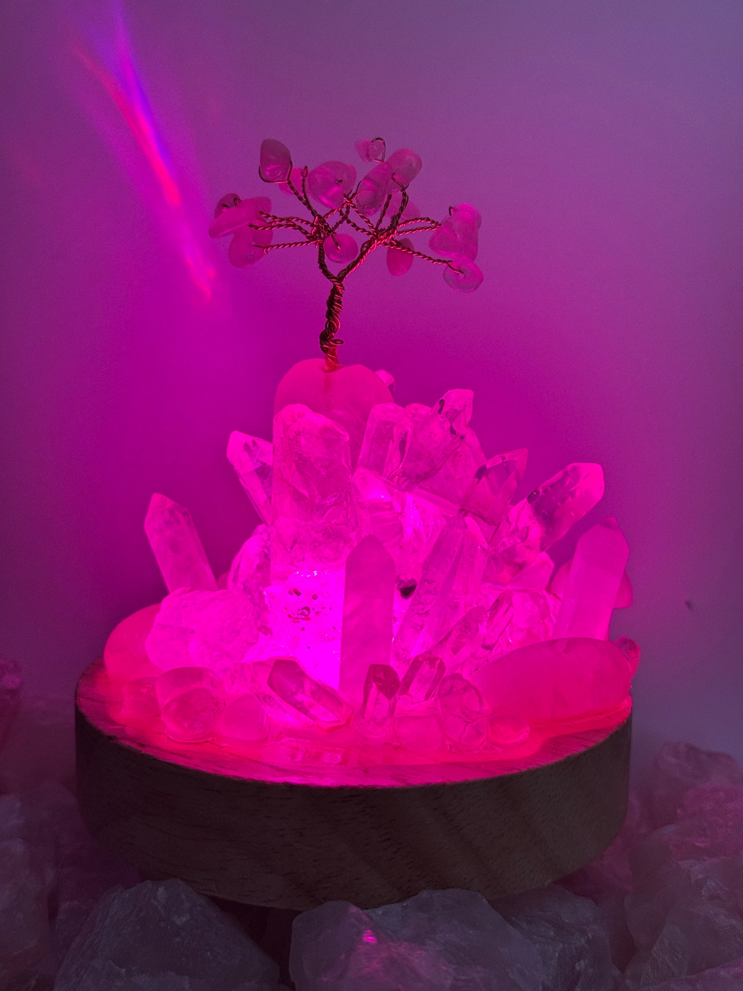 Rainbow Rose Quartz & Clear Quartz Crystal Cluster Lamp LG