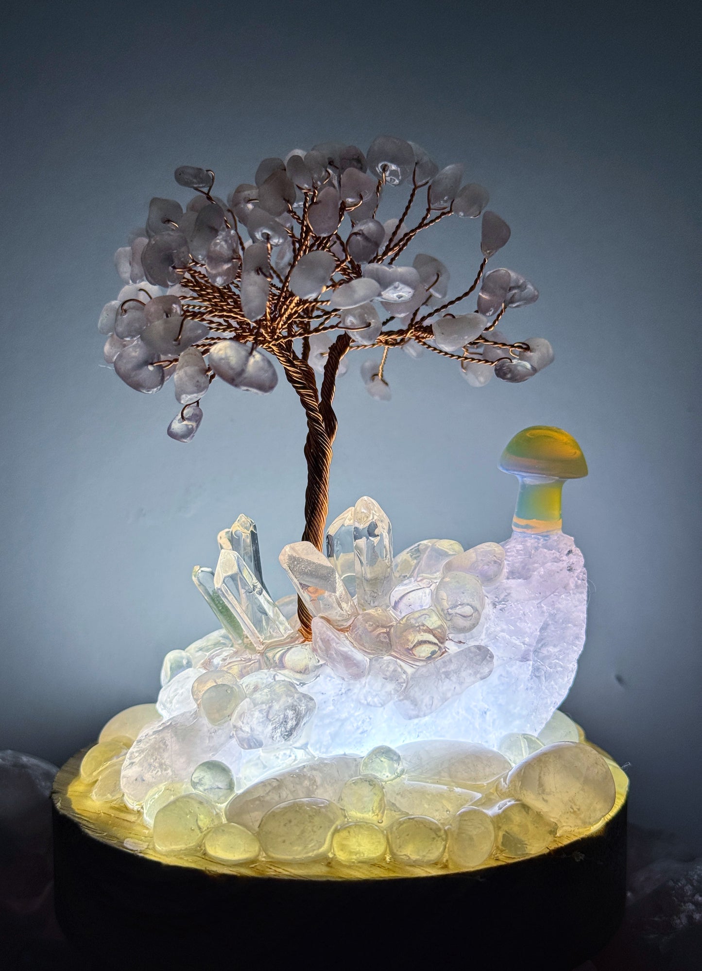 Rose Quartz & Mushroom Crystal Cluster Lamp LG