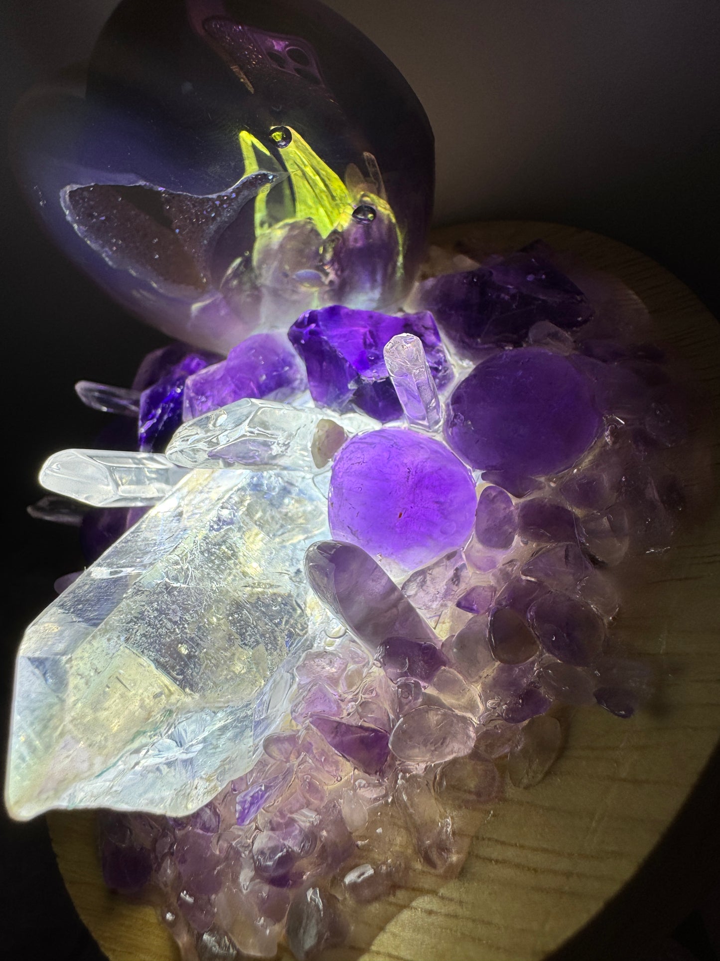 Amethyst Aura Heart Cluster Lamp LG