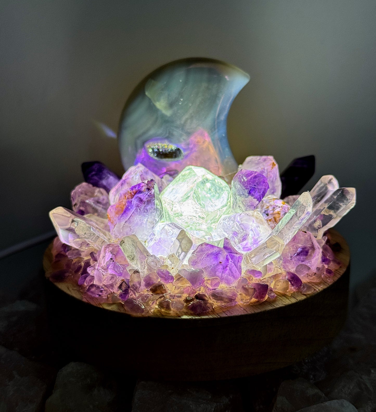 Amethyst Aura Moon Crystal Lamp LG
