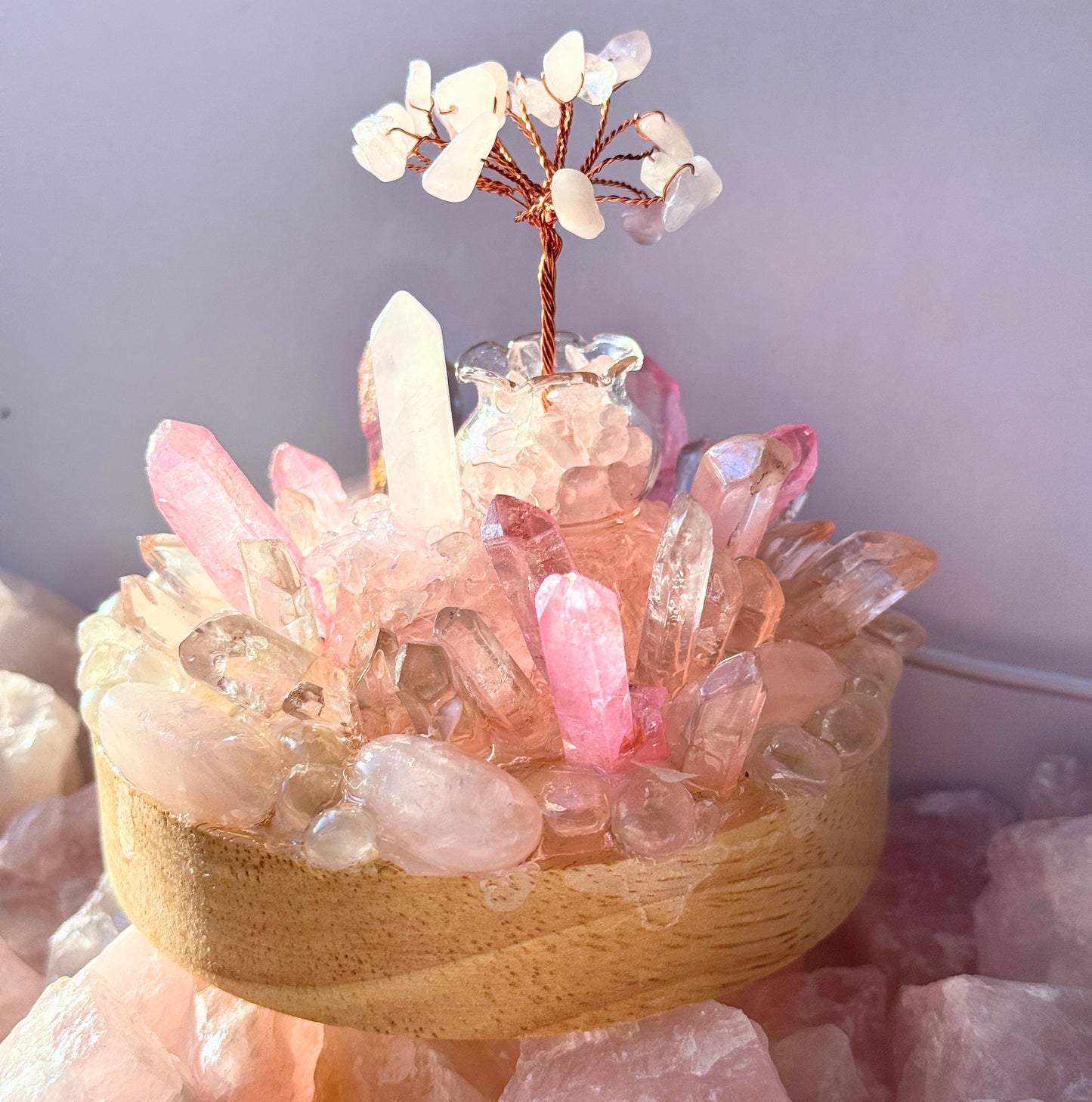 Clear Quartz & Pink Aura Quartz Cluster Lamp LG