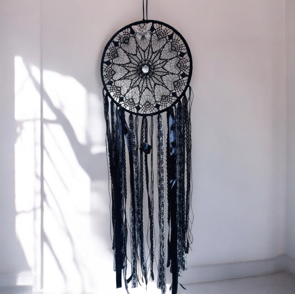 Large Black Dreamcatcher With Crystals.