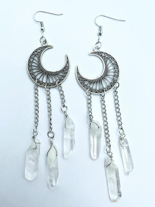 Moon Earrings With Clear Quartz.