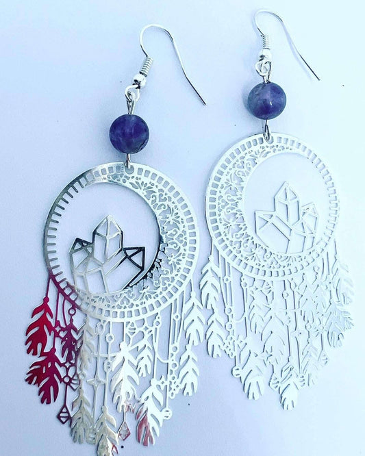 Crystal Moon Earrings with Crystal  bead