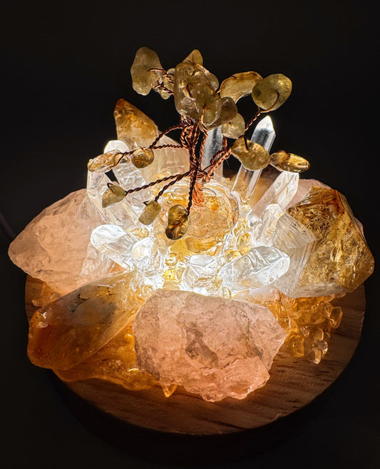 Citrine & Rose Quartz Cluster Lamp /LG