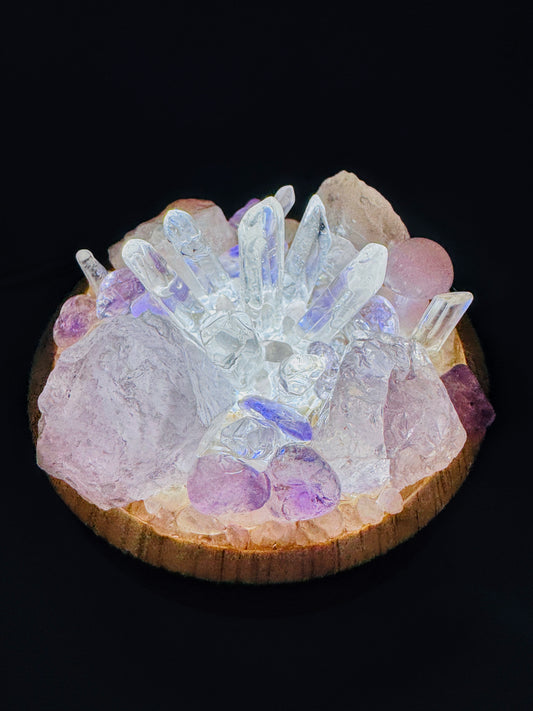 Rose Quartz Clear Quartz & Amethyst Cluster Lamp /LG