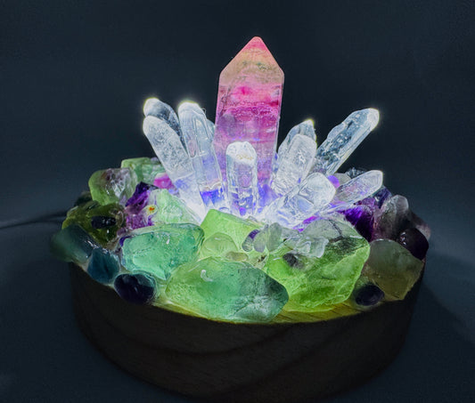 Fluorite Point & Clear Quartz Cluster Lamp/LG