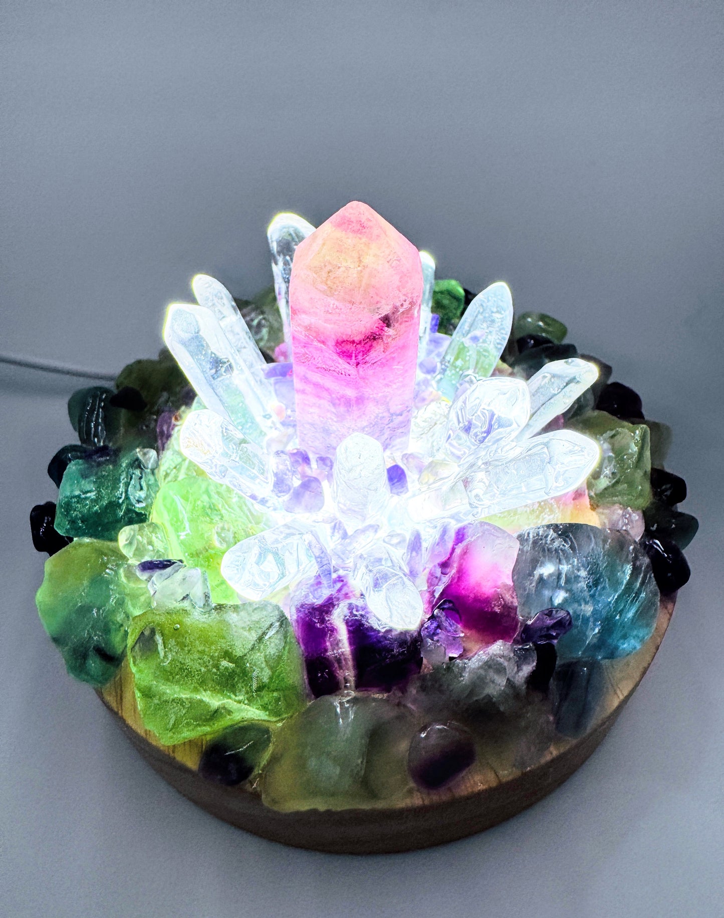 Fluorite Point & Clear Quartz Cluster Lamp/LG