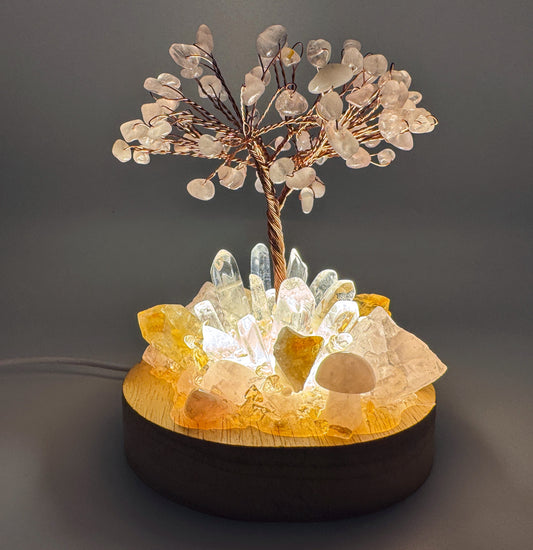 Rose Quartz Tree with Citrine Cluster Lamp/LG