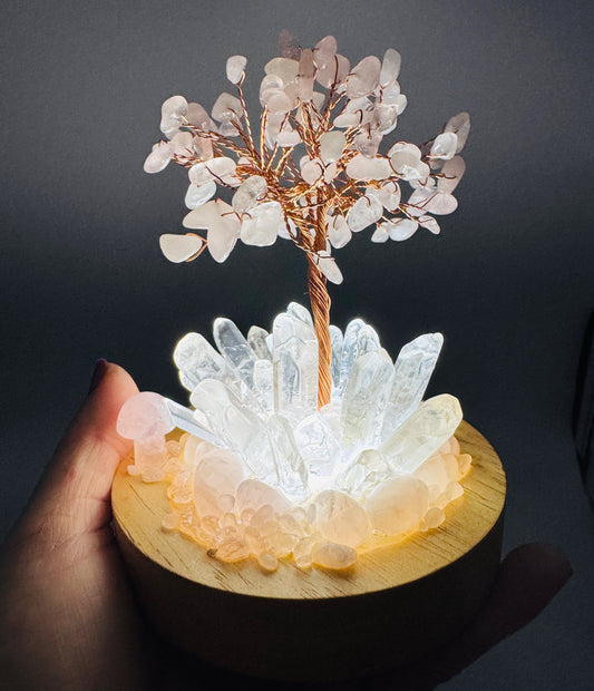 Rose Quartz & Clear Quartz With Tree Cluster Lamp /LG