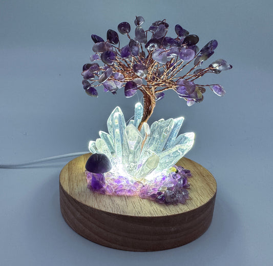 Clear Quartz & Amethyst Tree Crystal Cluster Lamp /LG