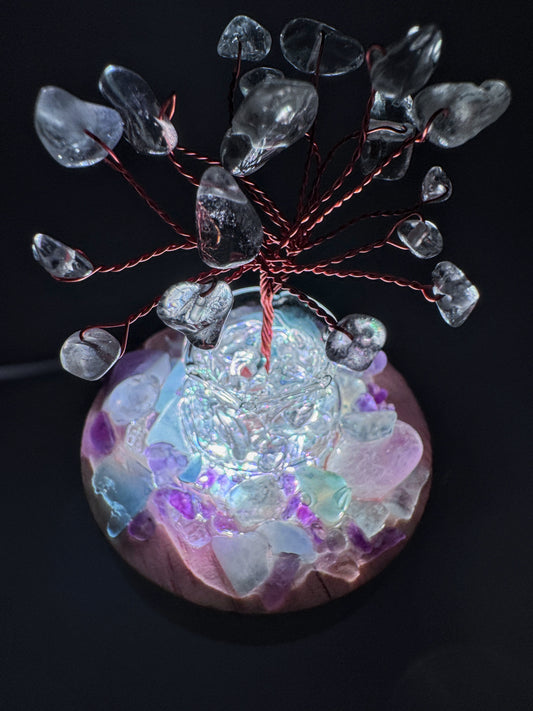 Clear Quartz Tree & Crystal Chips Cluster Lamp/SM