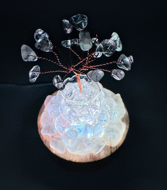 Clear Quartz Tree & Opalite Crystal Cluster Lamp/SM
