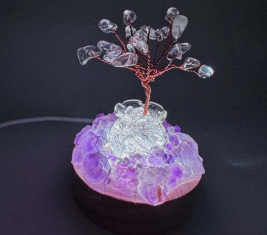Clear Quartz tree & Amethyst Cluster Lamp/SM
