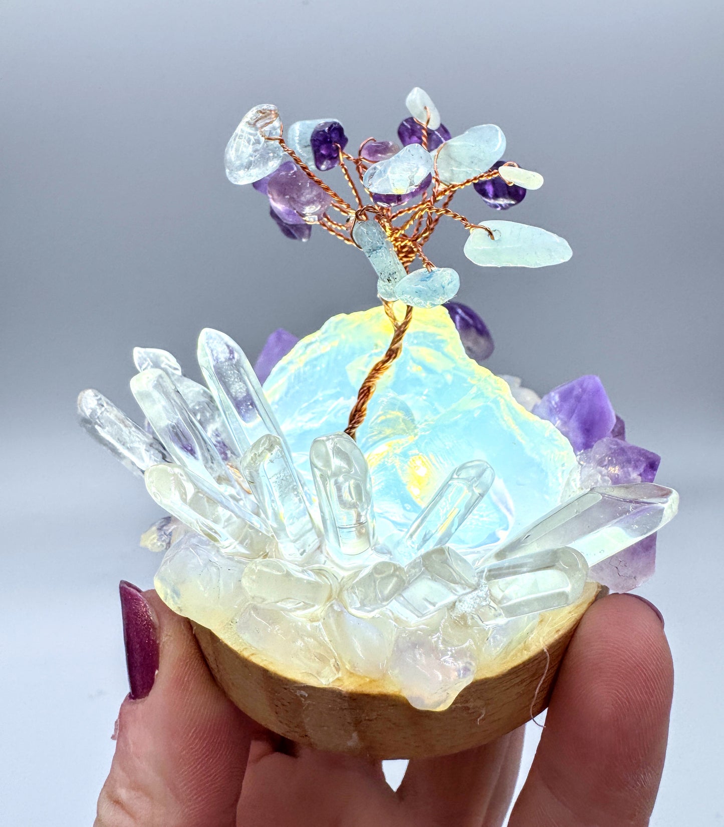 Opalite Amethyst & Clear Quartz Cluster Lamp/SM