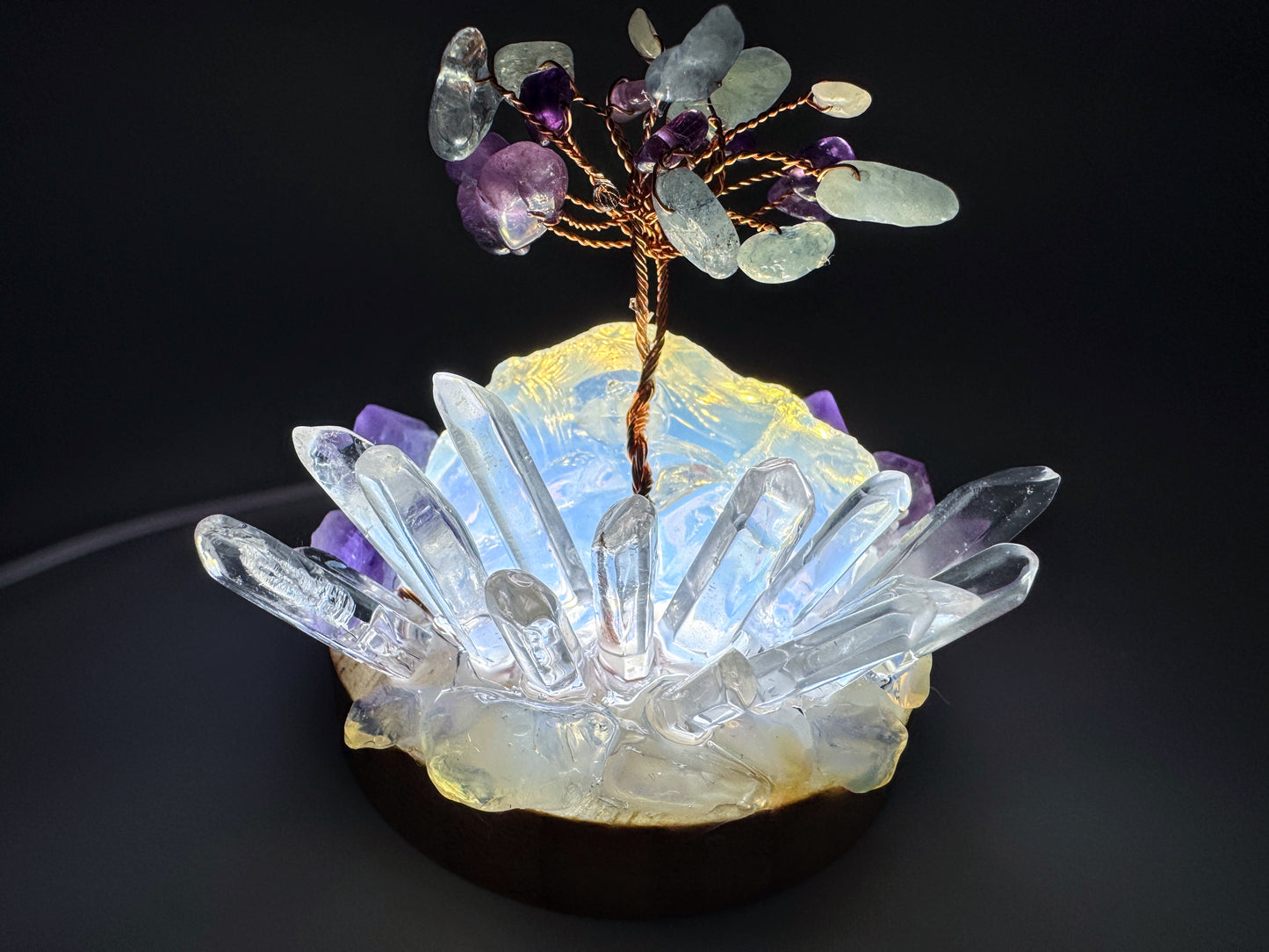 Opalite Amethyst & Clear Quartz Cluster Lamp/SM
