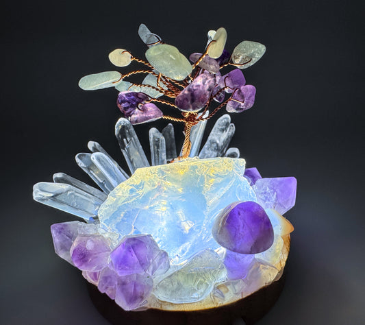 Opalite Amethyst & Clear Quartz Cluster Lamp/SM