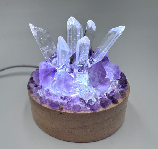 Amethyst & Clear Quartz Rainbow Cluster Lamp/SM