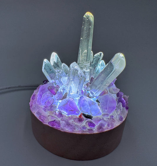 Amethyst & Clear Quartz Rainbow Cluster Lamp /SM