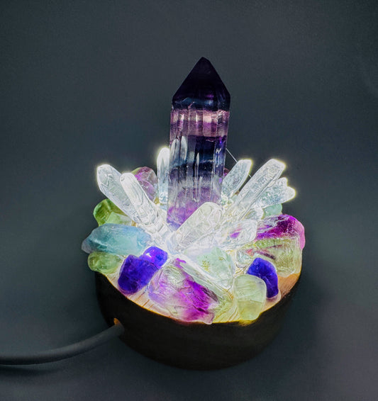 Fluorite & Clear Quartz Cluster Lamp/SM 2
