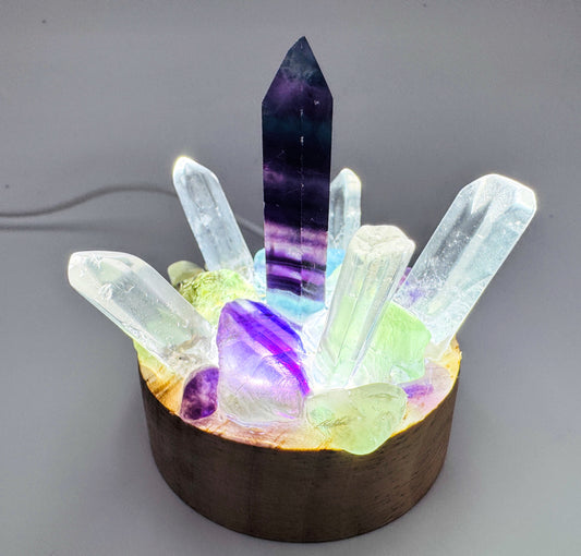 Fluorite & Clear Quartz Cluster Lamp /SM