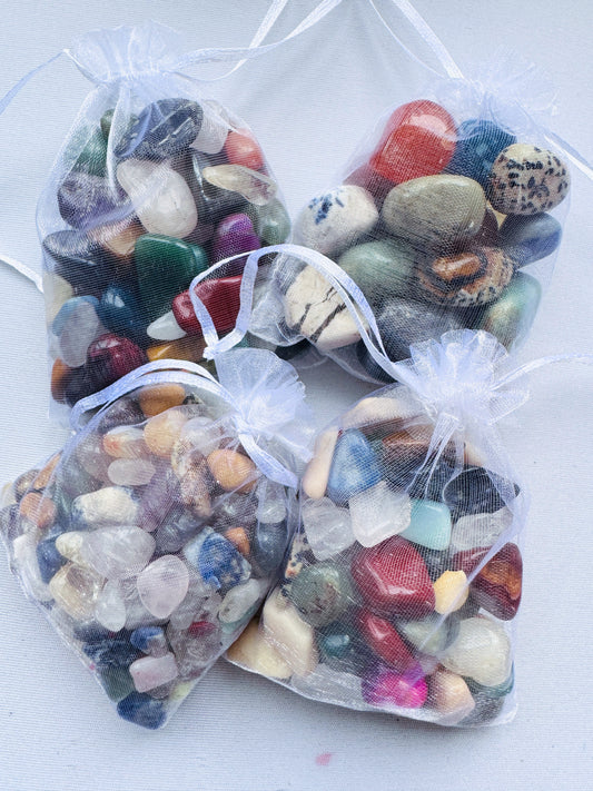 Tumbled Crystal Bags 200+g 4 sizes Available.