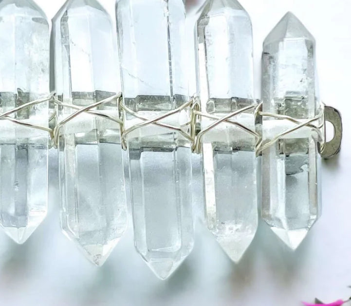 Double Terminated Clear Quartz Hair Clips.