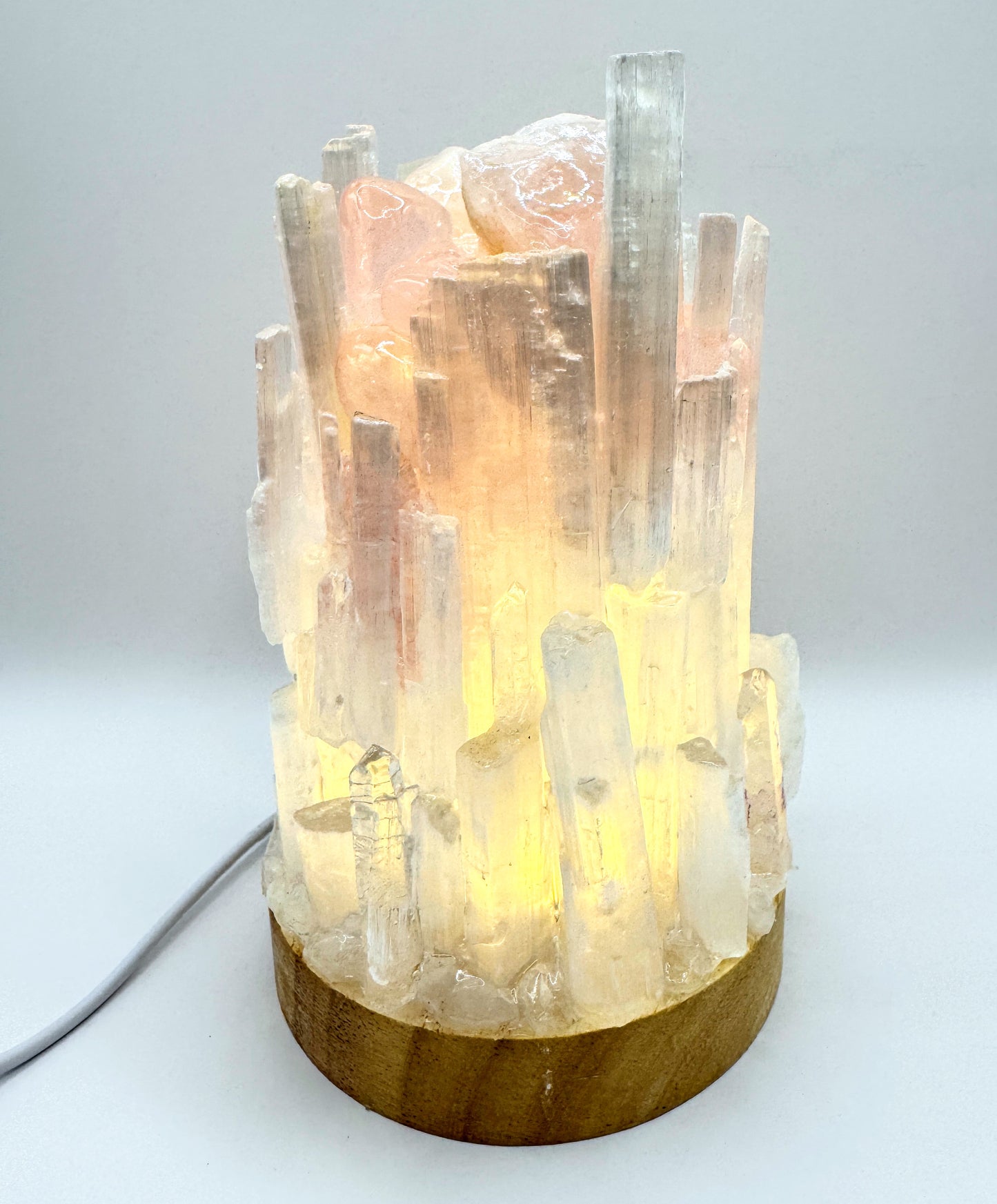 Selenite Lamp Rose Quartz 10cm Base