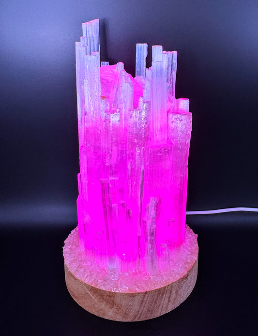 Rainbow Selenite/ Rose Quartz  Lamp  (10cm Base) 3